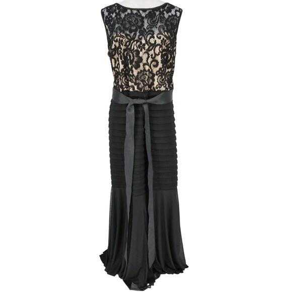 Betsy and Adam Dress Plus Size 22W Black Lace Floral Layered Bottom Satin Belt - Picture 1 of 12